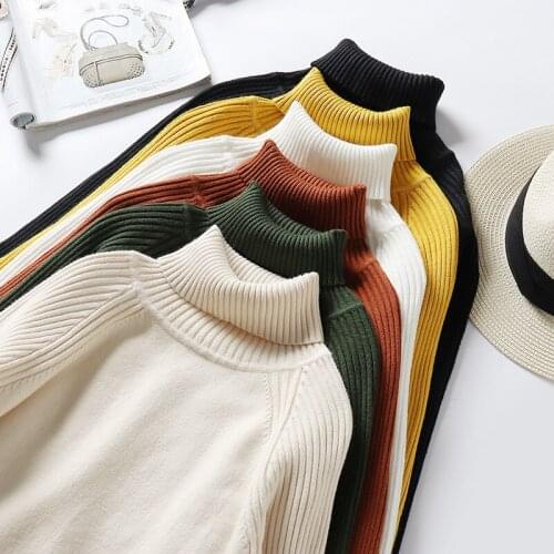 6 Colors thermal Knitted Turtleneck Basic Split Sweater Women Winter Cashmere Sweaters Long Sleeve White Pullovers Femme OL