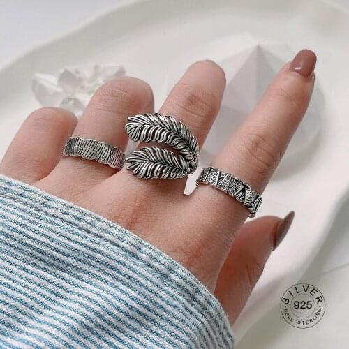 925 Sterling Silver Rings For Women Retro Leaf Stone Shape Geometic Couples Engagement Jewelry New Trendy Party Accessories Gift