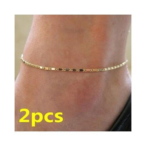 1-2Pcs Women Simple Gold Silver Chain Anklet Ankle Bracelet Barefoot Sandal Beach Foot Jewelry Wholesale Ankle Bracelet