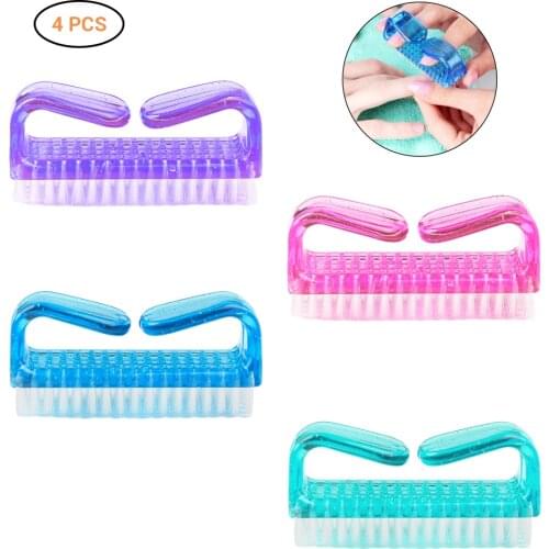 4Pcs Different Colors Multi-functional Plastic Nail Brushes Convenient Comfortable Nail Scrubbing Cleaning Brushes
