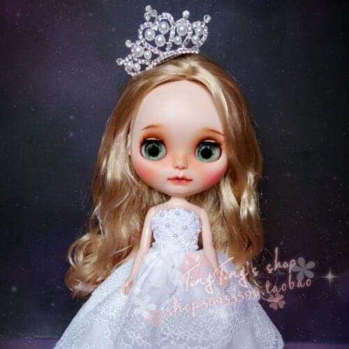 Handmade 1/6 blyth doll clothes Accessories Fashion lace wedding dress + crown +veil for blyth doll clothing accessories