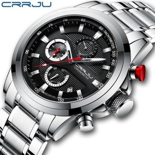 CRRJU Mens Watches Top Luxury Brand with Stainless Steel Waterproof Sport WristWatch Chronograph Quartz Watch Relogio Masculino