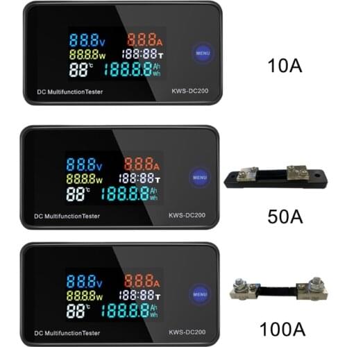 DC 0-200V Voltmeter Ammeter KWS Power Energy Meter LED Digital DC Wattmeter Electric Meter with Reset Function 0-100A