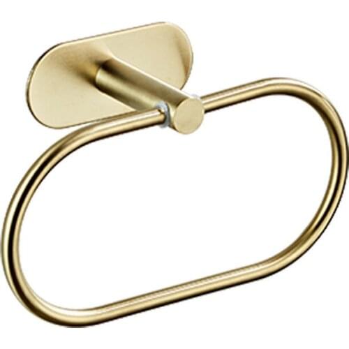 Towel Holder Nail Free Towel Hanger Brushed Gold Towel Ring Bathroom SUS304 Towel Bar Rail Bathroom Towel Rack