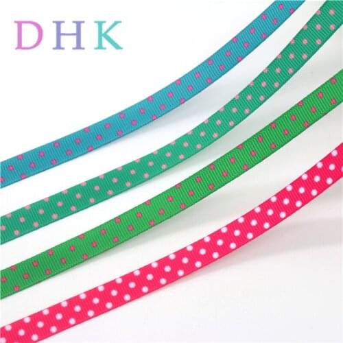 DHK 3/8'' 50yards Free shipping dots Printed Grosgrain Ribbon Accessory hairbow headwear DIY decoration OEM 9mm S1110