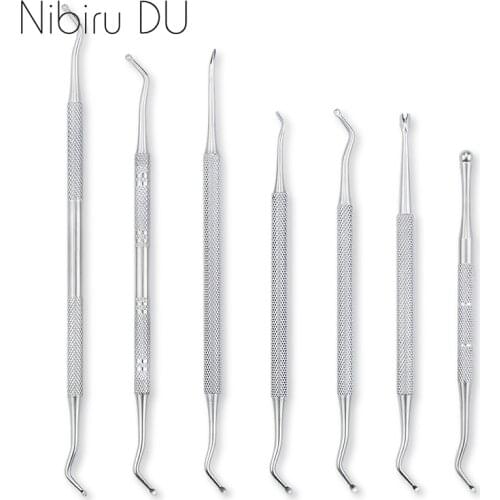 2 Ways Silver Groove Pick Toe Finger Corrector Cuticle Pusher Double Stainless Steel Remover Manicure Nail Tools