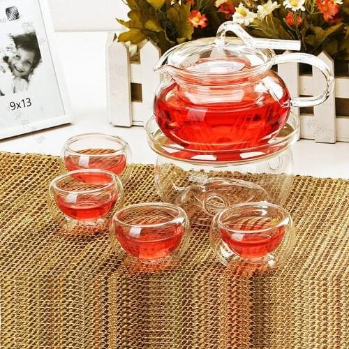 Elegant Glass Tea Set Heat-resistant Teapot Stainer With Saucer Cups Kettle Warmer Home Tea Giftset Table Ware Office Giftset