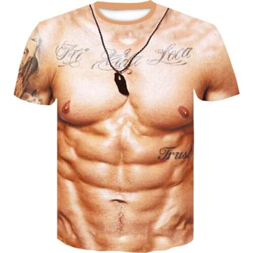 Men 3D T-Shirt Bodybuilding Simulated Muscle Tattoo T Shirt Casual chest muscle Printing Tee Shirt Funny Short-Sleeve Clothes