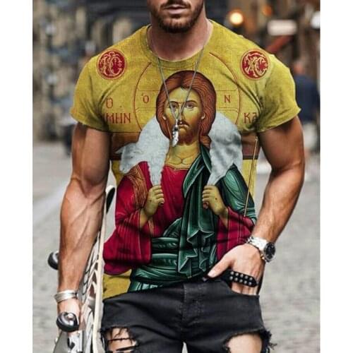 Mens short-sleeved T-shirt retro clothing Harajuku ethnic printing round neck 2021 polyester material summer new style