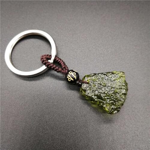 Hot Sale A++ Natural Moldavite green aerolites crystal stone KeyChain energy apotropaic4g-6g/ lot+ free shipping Unique KeyChain