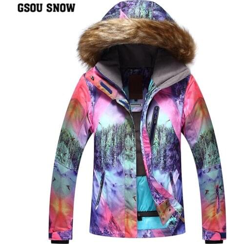 GSOU SNOW 2018 Brand Ski Jacket Women Snowboard Jacket Flee Hooded Winter Waterproof Cheap Ski Suit Outdoor Ladies Sport Clothes