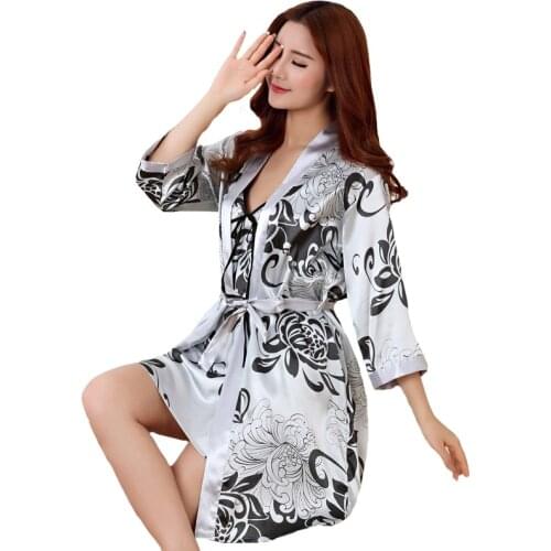 Women Kimono Bathrobe Gown Sexy Print Female 2PCS Robe Set Satin Bathrobe Nightwear Casual Sleepwear Bridesmaid Robes Suit