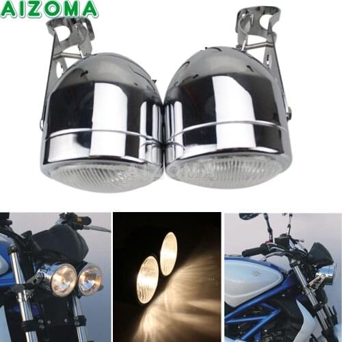 Chrome Motorcycle Dominator Headlight W/ 25-38mm Bracket For Kawasaki Yamaha Cafe Racer 3.5" Dual Twin Head Light Headlamp