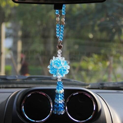 Crystal Hanging Figurine Car Rearview Mirror Ornaments Glass Flower Crafts Home Wall Decor Miniature Car Interior Accessories