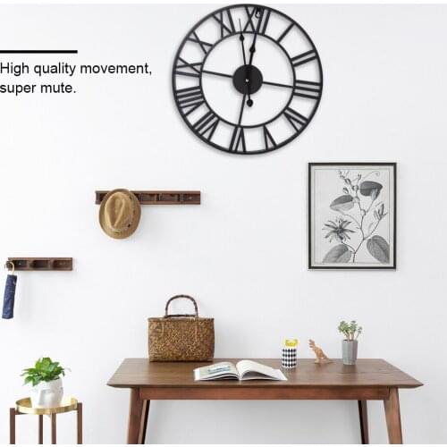 Classic Metal Round Antique Industrial Iron Wall Clock Roman Numerals Home Cafe Decor (40cm)