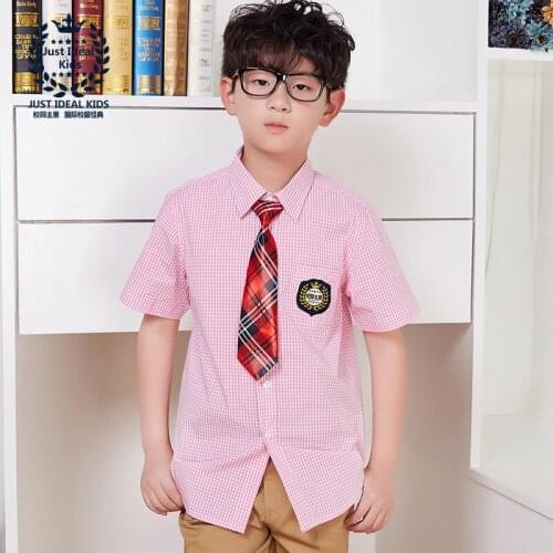 Summer Short Sleeve Shirt Boys Shirts Casual Turn-down Collar Plaid Shirts 100% Cotton For Children Kids Clothes 1013 1015