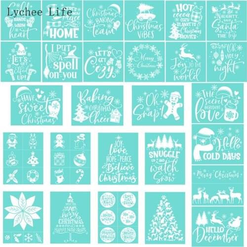 Lychee Life Merry Christmas Self-Adhesive Silk Screen Printing Stencil Mesh Transfers Reusable for T-shirts Handbags Diy Crafts