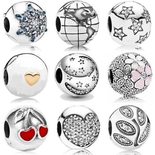 Twinkling Star Love Heart Poetic Blooms Fixed Two-tone Insignia 925 Sterling Silver Bead Charm Fit Europe Bracelet DIY Jewelry