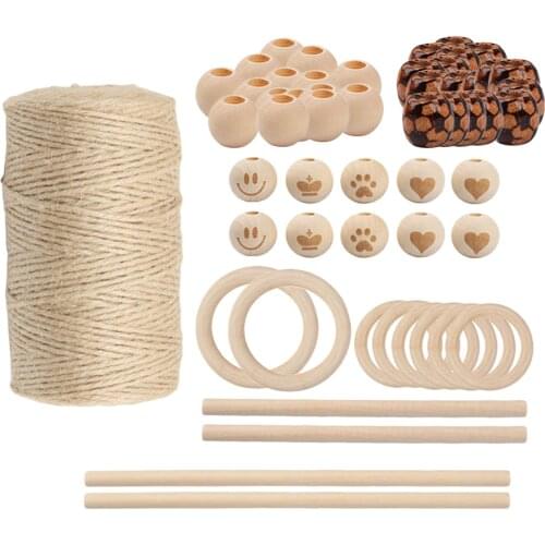 Macrame Kit 3mm Macrame Cotton Cord with Wooden Beads, Wooden Rings for Wall