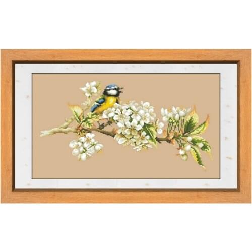 Bird and flowers cross stitch kit fairy package 18ct 14ct 11ct flaxen linen cotton thread embroidery DIY handmade needlework