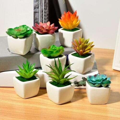 Plants Set Artificial Of Ceramic 8 House Small Green Succulent Pots Home Office