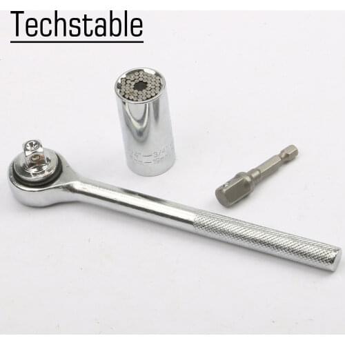 TECHSTABLE Sleeve 7-19mm Universal Adjustable Torque Ratchet Socket Wrench Set Hand Tools Spanner Wrenches Power Drill Adapter