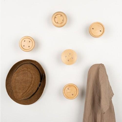 Nordic button wall hooks wooden wall key hook creative coat hook home decoration shabby chic