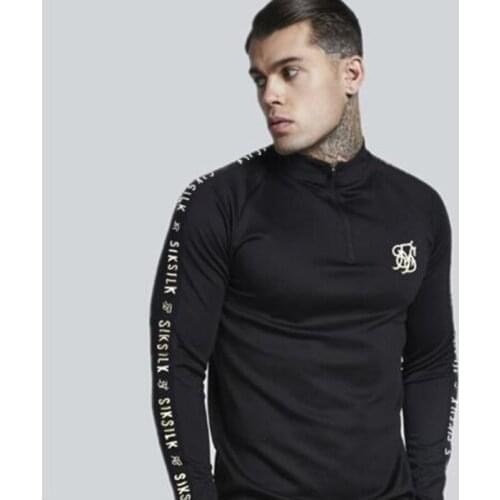 New Hot Sale Fashion Autumn SIK Silk Embroidery Casual T-shirt High Stretch Mens slim Long-sleeved T-shirt Mens Brand Tops