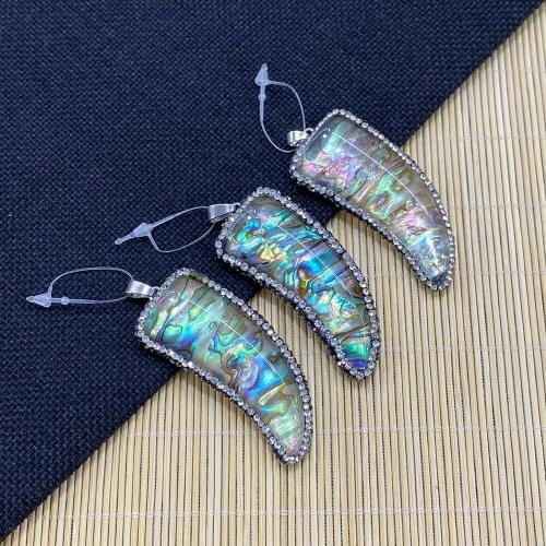 Chili Shape Abalone Shell, Sticky Diamond, Fashion Jewelry Pendant, Necklace Bracelet, for DIY Jewelry Making, Size 25x55mm