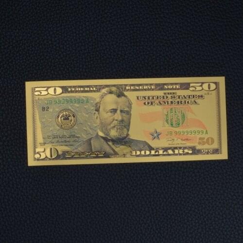 Gold Plated Paper Currency Antique Gold Foil 50 Dollar Currency Commemorative Dollar Paper Currency Decorative Counterfeit