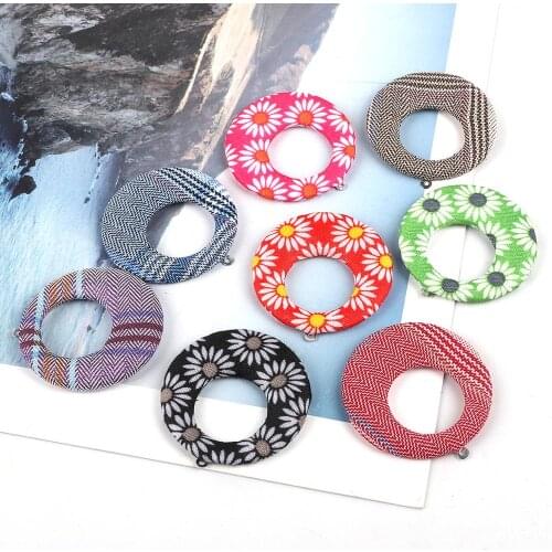 Clearance 4Pcs 4cm Round Shape Candy Color Fabric Strip Charms Pendant Findings for Jewelry Making Earrings Diy Handmade