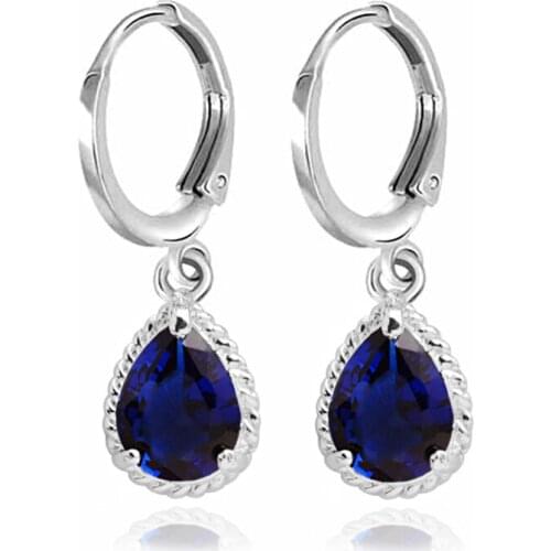 QCOOLJLY 2020 Fashion Drop Earring Romantic Blue Zircon Earring For Women Wedding Perfect Accessory Womens Party Jewelry