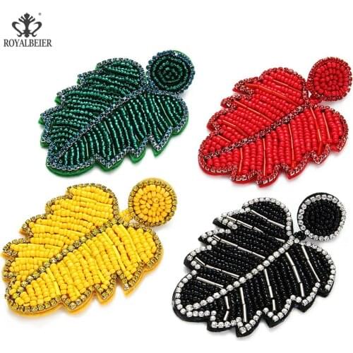 Fashion Leaf Pendant Earrings for Women Boho Handmade Beaded Statement Earrings Wedding Jewelry Drop Dangle Earring Wholesale