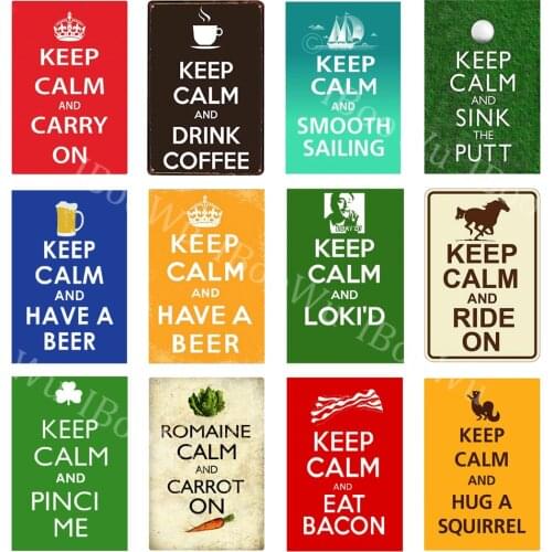 Keep Calm and Carry On Metal Tin Sign Plate Drink Beer Coffee Bar Pub Club Plaque Home Decor Wall Decoration Poster 30x20cm
