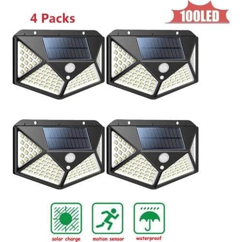 1-4pcs 100LED Solar Light PIR Motion Sensor Ip65 Waterproof Outdoor street wall garden lamp 4 sided garden security wall lamps