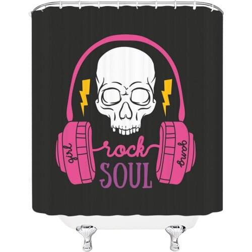 High Quality Music Skull Printed Fabric Shower Curtains Personality Bath Screen Waterproof Bathroom Decoration with 12 Hooks