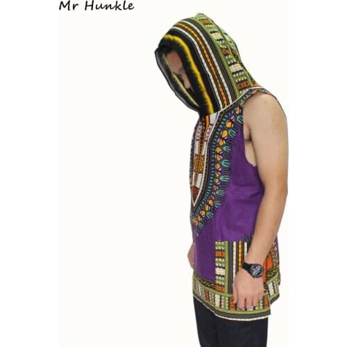 Mr Hunkle New Fashion Dashiki Hoodies Loose Sleeveless African Print Dashiki Fabric Hood 100% Cotton Robe Clothing Unisex Kimono