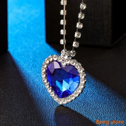 Crystal heart necklace pendant necklace for women choker collar jewelry Titanic Heart Of Ocean Blue Heart Love Forever chain