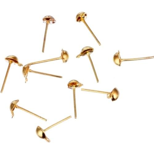 100pcs/lot Stainless Steel Gold Stud Earrings Pins Ball Needles Connector for DIY Jewelry Making Accessories Supplies Findings