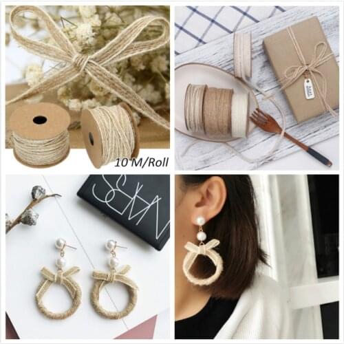10M/Roll Jute Burlap Rolls Hessian Ribbon With Lace Vintage Rustic Wedding Decoration Party DIY Crafts Christmas Gift Packaging
