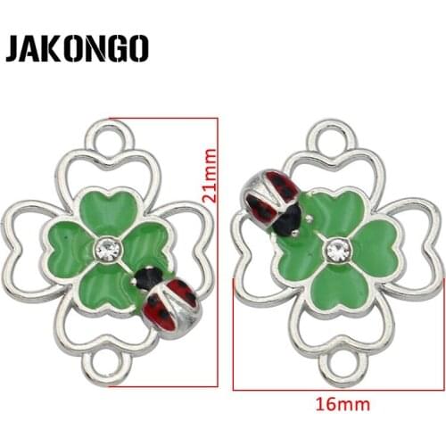 10PCS Silver Plated Enamel Green Clover Connector for Jewelry Making Bracelet Findings DIY Accessories 21x16mm