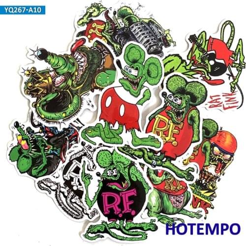 10pcs Rat fink Mouse Stickers for Mobile Phone Laptop Luggage Guitar Case Skateboard Bike Car Stickers