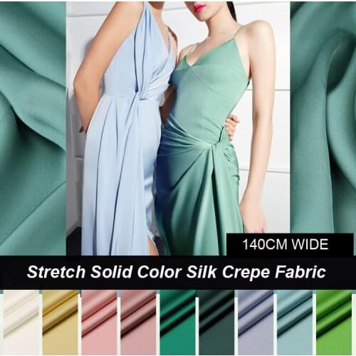 140CM Wide 19.5MM Stretch Solid Color Silk Crepe Fabric for Summer Long and Short Wedding Evening Dress Shirt Suit Pants D1070