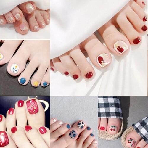 2021 24pcs Muticolor Toenail Patch Glue Type Removable Short Paragraph Fashion Manicure Save Time False Toenail Patch