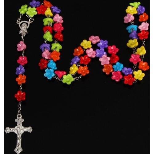 48 pieces of Christian Rose rosary cross necklace. Rose beads beads necklace jewelry. Female jewelry gift