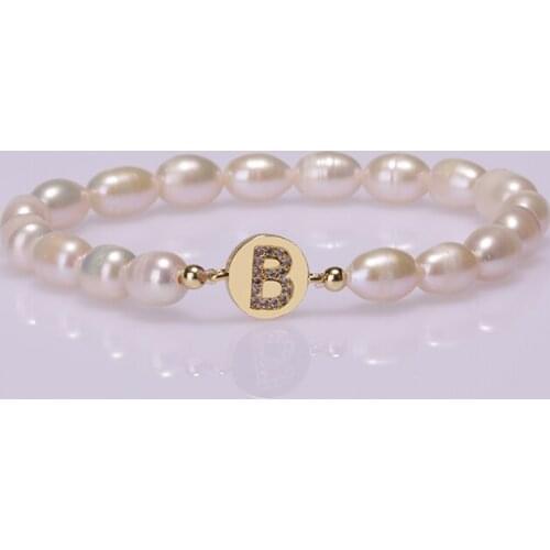 5pcs 2021 Natural Freshwater Pearl Jewel Connected Initial 26 Letter Gold Coin Paved C Zircon Charm Unisex Bracelet For Women