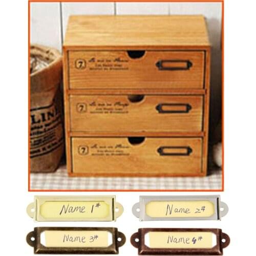 50pcs/lot Metal Frame Drawer Box Case Cabinet Card Tag Label Holders Copper Tone