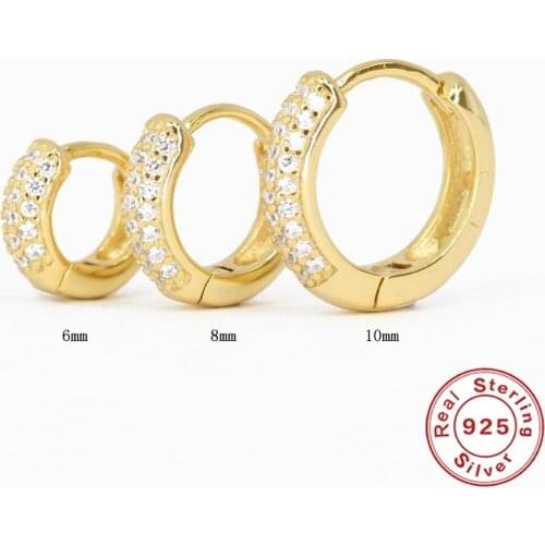 BOAKO 925 Sterling Silver Pave White CZ Stone Thick Hoop Earrings For Women Minimalist Mini Cartilage Chunky Earring Hoops Gift