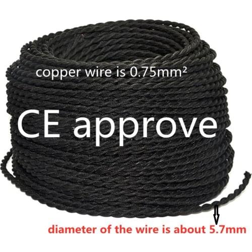 Black 5/10/20 Meters 2 Core Electrical Rope Wire Vintage Antique Braided Twisted Fabric Lighting Cable Woven Silk Flexible Cord