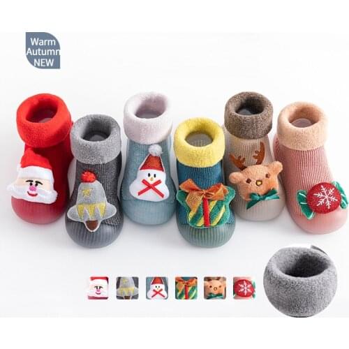 Baby Christmas Socks With Rubber Soles Toddler Winter Shoes Anti Slip Infant Floor Socks Soft Sole Sock Baby Slippers